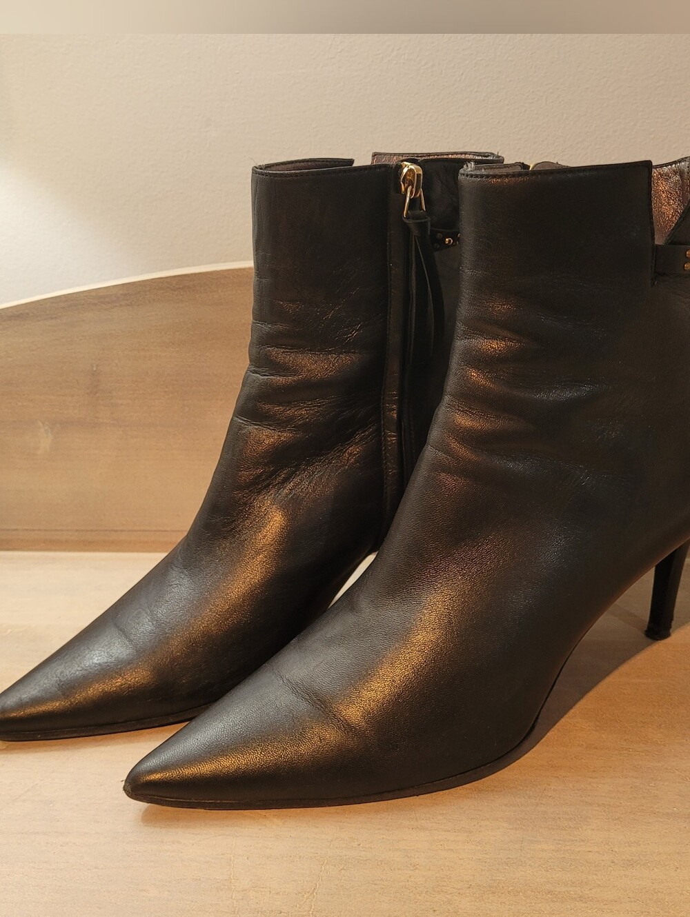 Dorothee Schumacher Women's Black Stiletto Pointed-Toe Leather Ankle Boots 40